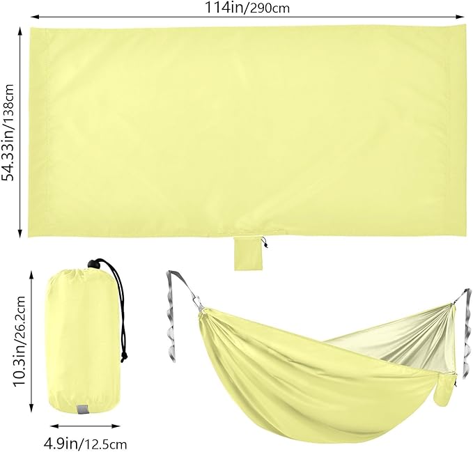 Champagne Yellow Camping Hammock Camping Gear with 2 Tree Straps, Beach Hammock Portable 114" x 54"