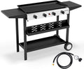 Bonnlo 4 Burner Portable Propane Griddle, 40,000BTU Gas Grill with Enameled Tray, Rolling Flat Top Grill with Electronic Ignition, Side Shelve & Regulator, Ideal for Outdoor Patio Cooking BBQ