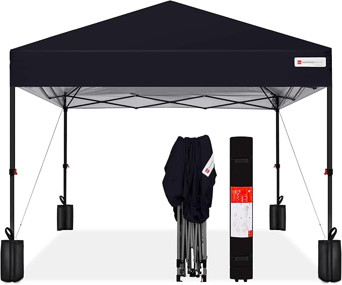 Best Choice Products 12x12ft Pop Up Canopy Tent, Outdoor Shade, 1 Person 1 Minute Set Up, Carry Case, 4 Weight Bags - Black