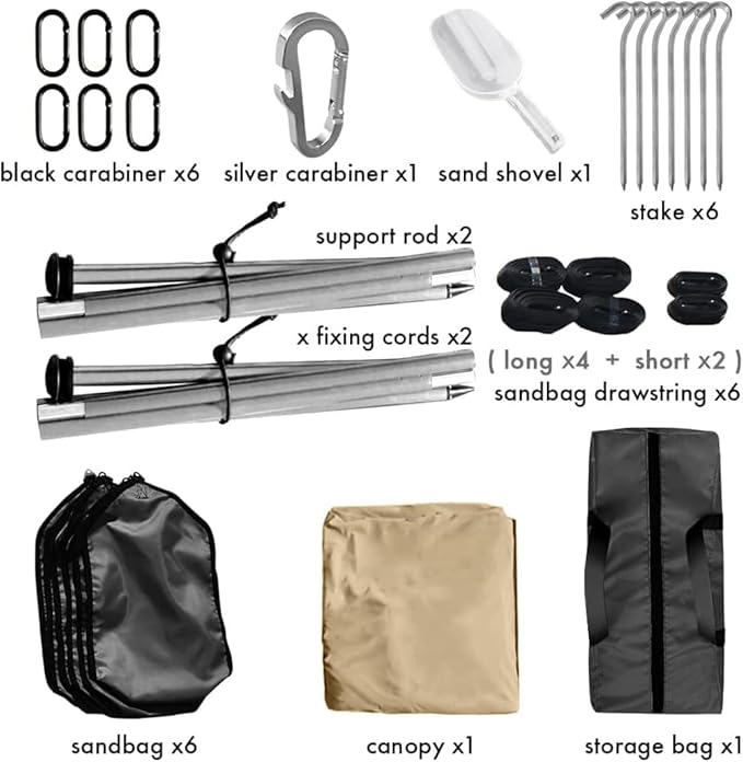 Beach Canopy Windproof Design, Sun Shelter UPF50+ Portable Family Tent with 6 Sandbags Anchors 10x10 FT 2 Pole Pop Up Outdoor Shelter for Beach, Camping, Fishing, Backyard