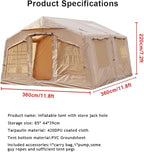 4 Season Inflatable Camping Tent with Separate Living and Sleeping Area,3000mm Waterproof Pop-Up Tent with Pump and Stove Jack Hole,4-6 Person Glamping Tent