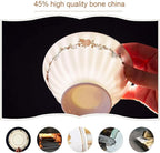 Ceramic Tableware Set with 46 Pieces, Bowl/Soup Pot/Spoon | Bone China Tableware Sets, Gold Rose Pattern Porcelain Combination Set