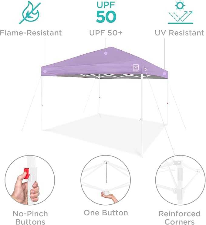 Best Choice Products 10x10ft Pop Up Canopy Tent, Outdoor Shade, 1 Person 1 Minute Set Up, Carry Case, 4 Weight Bags - Lilac/White