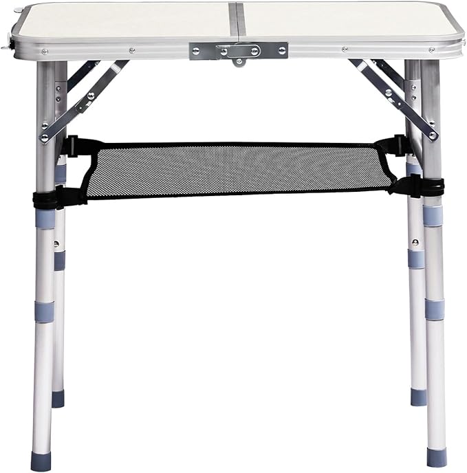 Folding Camping Table, Aluminum Folding Table with Carrying Handle, Lightweight, Portable Camping Table Waterproof for Outdoor Indoor Picnic Beach BBQ (White, 2ft)