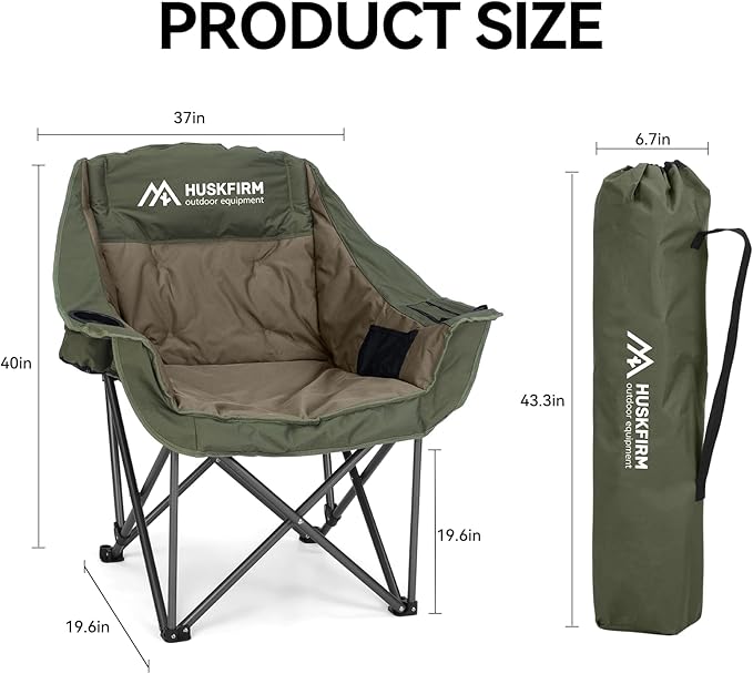 Oversized Camping Chair Padded Camping Chairs Heavy-Duty Foldable Camping Chairs with Cup Holder and Cooler Bag Portable Lawn Chair for Sports Outdoors-Support 450LBS, Green