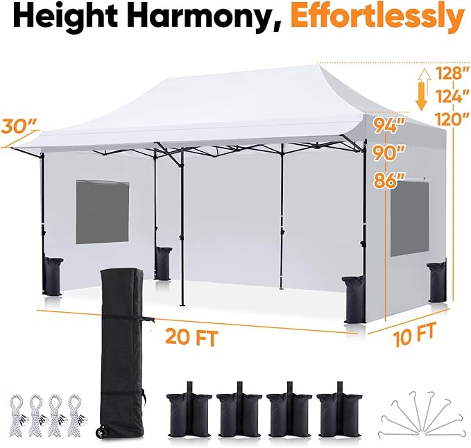 Quictent 10x20 Heavy Duty Pop up Canopy Tent with Sidewalls, Commercial Grade Instant Shelter with Wheeled Bag for Outdoor, Parties, Markets, 600D PU Coated UPF 50+ Sun Shield