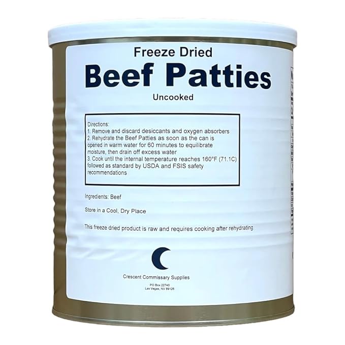 Freeze-Dried Hamburger Ground Beef Patties - 13 oz | Long-Term Emergency Food | 25+ Year Shelf Life | Fully Cooked, High-Protein Survival & Camping Meal | No Refrigeration Required