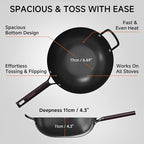 13.5" Carbon Steel Wok Pan - Pre-Seasoned Flat Bottom Woks & Stir-fry Pans Chinese Cookware with Lid & Spatula - For Pan-fry,Stir Fry, Steam, BBQ & Camping - Compatible with Induction, Gas