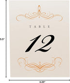 Decadent Flourish Wedding Table Numbers (Select Color/Quantity), Champagne, Orange, 1-100, Double Sided, Tent or Use in a Stand, Great for Parties & Restaurants - Made in the USA
