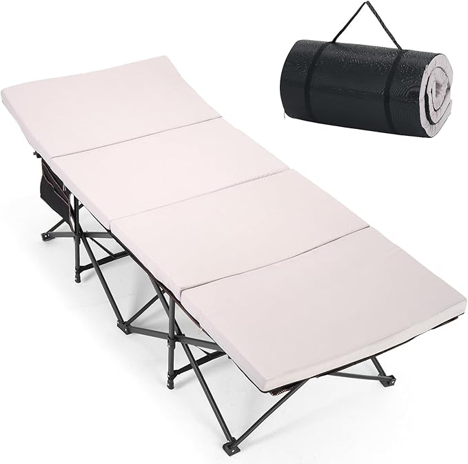 Slsy Oversized Camping Cot with 2" Memory Foam Mattress, Upgraded Padded Folding Cot Bed with Carry Bag, Portable Sleeping Cot for Camping, Travel, Beach & Hiking