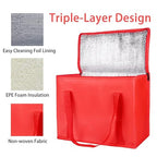 Bodaon 4-Pack Insulated Reusable Grocery Bag, X-Large Cooler Bag for Picnic, Food Delivery Bags, Insulated Pizza Delivery Bags, Red