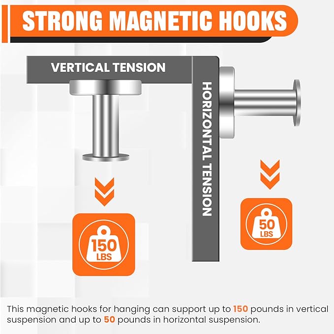 E BAVITE Magnetic Hooks 8 PCS 150lb Magnet Hook Cruise Cabins Essentials Heavy Duty Wreath Hanger Strong Magnets for Classroom Whiteboard Wreath Coat Grill Hanging Garage Cruise Ship Camping (Silver)