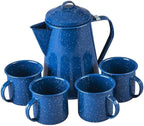 Cinsa 23 Piece. Enameled Dinnerware Camping/Outdoor Set for 4. Includes Plates, Bowls, Mugs, Coffee Boiler.