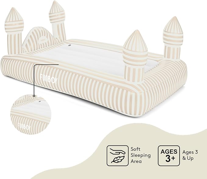 FUNBOY Kids Striped Castle Sleepover Travel Bed & Air Mattress. Perfect for Sleepovers. Includes Carrying Storage Bag, Twin