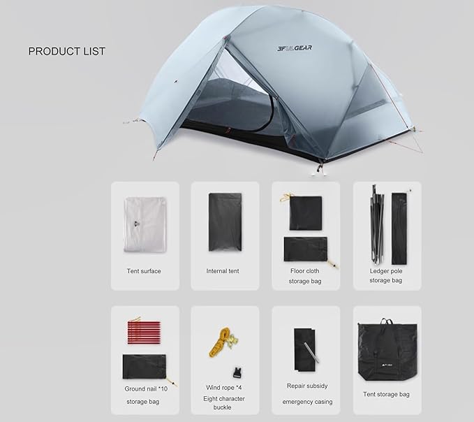 3F ULGEAR Floating Cloud 2 Tent Ultra Light 2 Person Camping Tent - Rainproof, Lightweight, 3/4 Season - Perfect for Backpacking and Outdoor Adventures