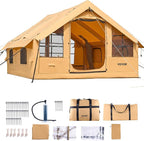 VEVOR Inflatable Tents for Camping, Easy Setup Blow up Tent with Hand Pump, 4 Season Glamping Tent with Stove Jack, Doors & Mesh Windows, Storage Bag Included for Easy Taking