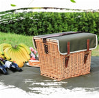 Rattan Picnic Basket Set with Shoulder Strap - Portable Insulated Outdoor Picnic Box with Cover & 4-Piece Camping Tableware