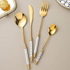 Luxury 16 Pieces Silverware Set for 4, Modern Unique Stainless Steel Gold Flatware Cutlery Set, Eating Tableware Utensils for Home Restaurant Wedding Party