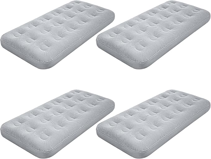 Geetery Kids Air Mattress Toddler Inflatable Airbed 55x27.6x8.7 Inch Foldable Comfort Flocked Blow up Bed with Patch Kit Portable Sleepover Mattresses for Home Travel Camping Party(Gray, 4 Pcs)