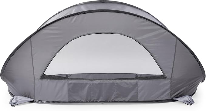 PICNIC TIME Manta Portable Beach Tent, Fully-Assembled Pop Up Tent, Beach Shade and Sun Shelter, Instant Outdoor Shade with Carrying Bag for Outdoors and UPF50+ UV Protection (Gray with Black Accents)
