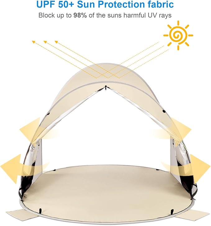 Wolfwise Pop up Beach Tent Sun Shelter with UPF50+ UV Protection, Instant Easy Setup Popup Beach Shade Canopy for 3 Person, Portable & Foldable with Carring Bag, 87 ×57×47 in, Beige