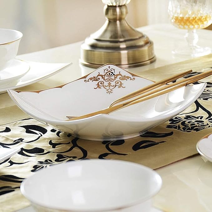 Ceramic Tableware Set with 50 Pieces, Bowl/Soup Pot/Spoon | Bone China Tableware Set, European Porcelain Combination Set
