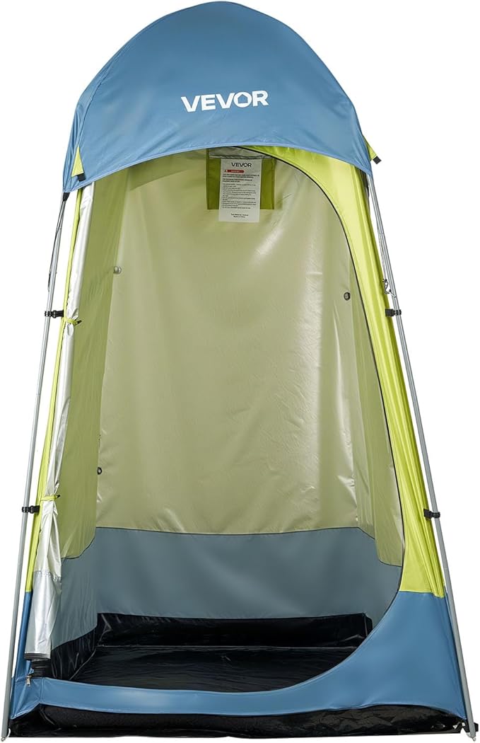 VEVOR Camping Shower Tent, 1 Room, Portable Privacy Tent Changing Room with Ground Stakes, Ropes, Carry Bag, and Steel Poles, 200D Oxford Fabric with Silver Coating, for Camping, Beach, Fishing