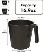 Ribbed Drinking Glasses Coffee Mugs Set of 8, Plastic Coffee Cups 16.9 OZ Unbreakable Tumblers with Handle, Reusable Drinking Cups for Camping/Dorm/RV