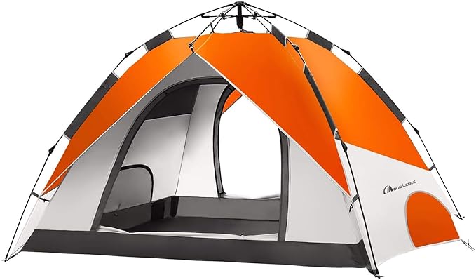MOON LENCE Pop Up Tent 3-4 Person, 60s Instant Setup Camping Tent with 2 Doors, Water-Resistant & Windproof Dome Tent for Car Camping, Backyard, Traveling