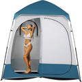 Outvita Oversize 2 Rooms Shower Tent, 7.5 FT Outdoor Pop up Changing Room, Instant Extra Wide Privacy Shelter for Camping Dressing Toilet Bathroom with Carry Bag, Blue & White