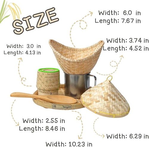 6-Piece Mini Sticky Rice Steamer Set - Bamboo Basket & Thai Rice Cooker, Portable for Camping