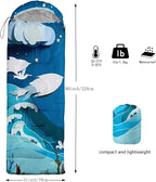 Kids Sleeping Bag for Boys Girls,Cartoon Blue Unicorn Print-Lightweight Warm Portable Outdoor Indoor-Waterproof Cold Weather Resistant Sleeping Bag for Camping Hiking