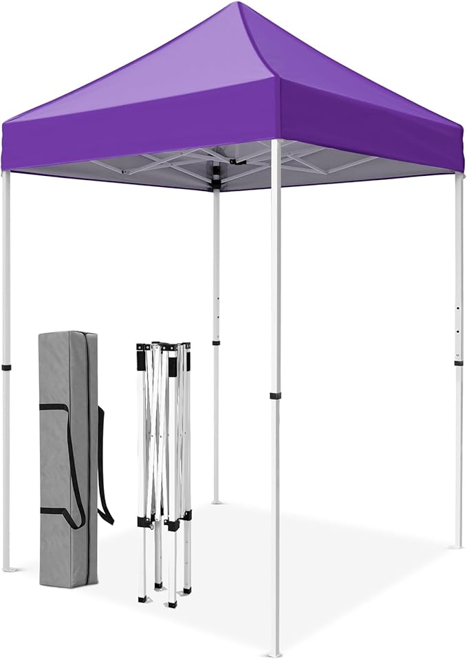 5x5 Pop Up Canopy Tent, Instant Portable Beach Canopy, Outdoor Tent with Carry Bag for Camping, Sports, Tailgating, Events, Purple