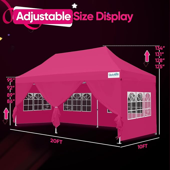 Quictent 10x20 Heavy Duty Pop Up Canopy Tent with Sidewalls, Hexagonal Legs- Commercial Instant Shelter with 3-Year Frame Warranty, 800D Waterproof Oxford Fabric for Weddings, Events, Outdoor Markets