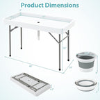 Giantex Folding Ice Cooler Table, 46'' Outdoor Chill Bar Table with Drain, Foldable Bucket & Removable Matching Skirt, for Events, Party, Camping, Buffet Beverage Server, White