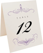 Decadent Flourish Wedding Table Numbers (Select Color/Quantity), Champagne, Purple, 1-20, Double Sided, Tent or Use in a Stand, Great for Parties & Restaurants - Made in the USA