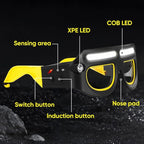 Rechargeable LED Motion Sensor Glasses Lamp,Hands-Free Head Light with Motion Sensor & Touch,Multifunctional 5 Modes Light Up Glasses,for Camping Fishing Cycling Hiking Night Work