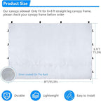 Joramoy Canopy Tent Sidewalls for 8×8 Pop Up Canopy, Instant Canopy SunWall with Waterproof and UV Protection Layer, Straight Leg Canopy Shade Wall, 1 Pack Sidewall Only(White)