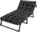 Talent Star Folding Lounge Chair with Mattress and Pillow Indoor Outdoor, 4 Position Adjustable Toffee Sleeping Bed Cot Chaise for Sunbathing Tanning Poolside Office Camping Lawn Pool Beach Patio 75cm