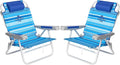 SUNNYFEEL Extra Wide 28" Low Beach Chair 2 Pack 5 Position Lay Flat, XL Oversized Portable Folding Camping Chairs with Cup Holder for Outdoor/Trip, Foldable Backpack Beach Chair for Adults