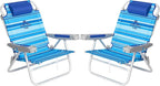 SUNNYFEEL Extra Wide 28" Low Beach Chair 2 Pack 5 Position Lay Flat, XL Oversized Portable Folding Camping Chairs with Cup Holder for Outdoor/Trip, Foldable Backpack Beach Chair for Adults