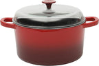 Crock Pot Artisan 7-Quart Round Enameled Cast Iron Dutch Oven With Oven Safe Borosilicate Glass Lid, Heavy-Duty Cookware for Baking, Roasting & Slow Cooking, Red