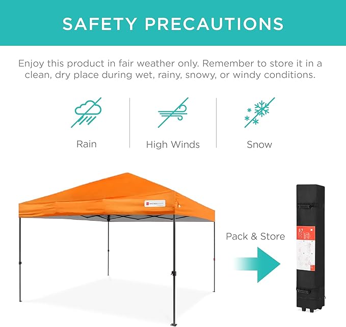 Best Choice Products 10x10ft Pop Up Canopy Tent, Outdoor Shade, 1 Person 1 Minute Set Up, Carry Case, 4 Weight Bags - Orange