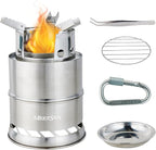 MEETSUN Portable Mini Wood Burning Stove with Grill,Camping Stove Lightweight,Foldable Stainless Steel Backpacking Camping Stove,Solid Alcohol Survival Stove for Camping Hiking Emergency Outdoor