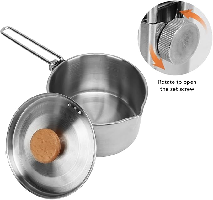 Camp Kettle, 1L Camping Pot with Foldable Handle, 304 Stainless Steel Camping Kettle for Outdoor Cooking, Backpacking Pot for Campfire, Stove - Ideal Portable Cookware for Camping, Hiking, Picnic