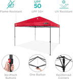 Best Choice Products 10x10ft Pop Up Canopy Tent, Outdoor Shade, 1 Person 1 Minute Set Up, Carry Case, 4 Weight Bags - Red