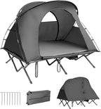 Tangkula 2-Person Tent Cot, 4-in-1 Folding Tent with Waterproof Rainfly, Self-Inflating Mattress & Roller Carrying Bag, Portable Off Ground Elevated Tent with Shoe Storage Pocket & Lamp Hook