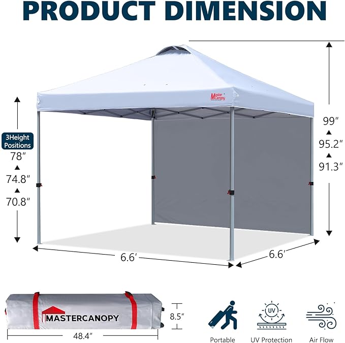 MASTERCANOPY Durable Pop-up Canopy Tent with 1 Sidewall (6.6'x6.6',White)