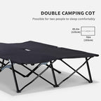 2 Person Folding Camping Cot for Adults, 50" Extra Wide Portable Sleeping Cot with Carry Bag, 300 lbs Capacity Elevated Camping Bed for Outdoor, Beach, Hiking, Black