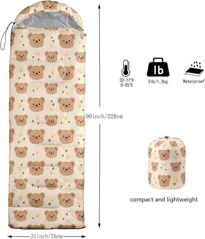 AILONEN Kawaii Panda Sleeping Bags,Lightweight & Waterproof,3 Season Warm & Cool Weather,Dreamy Purple Flower Animal Themed Sleeping Bags for Boys,Girls,Kids,Adults Travelling,Outdoors